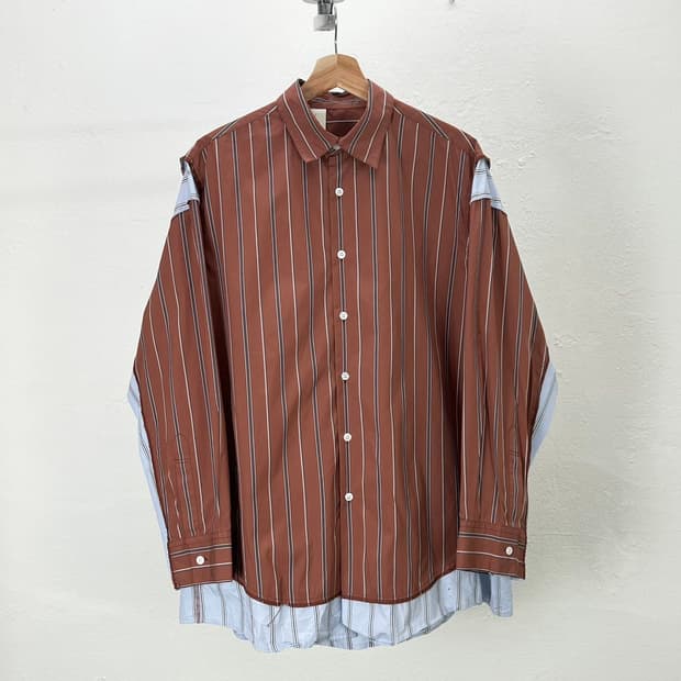 앤 할리우드 19fw 브라운 블루 믹스 스트라이프 셔츠