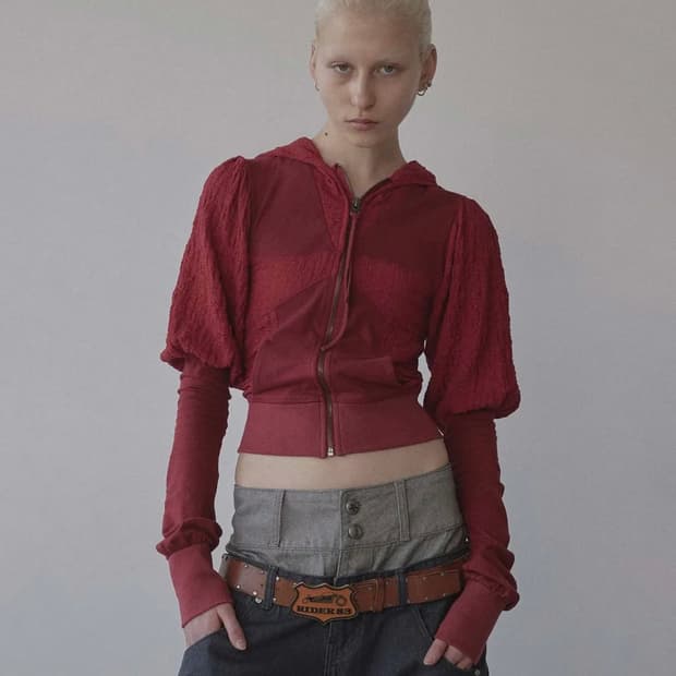 스컬프터 퍼프 슬리브 후드집업 레드