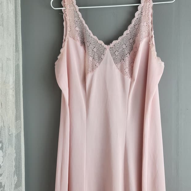 B급 빈티지 베이비핑크 레이스 슬립 드레스