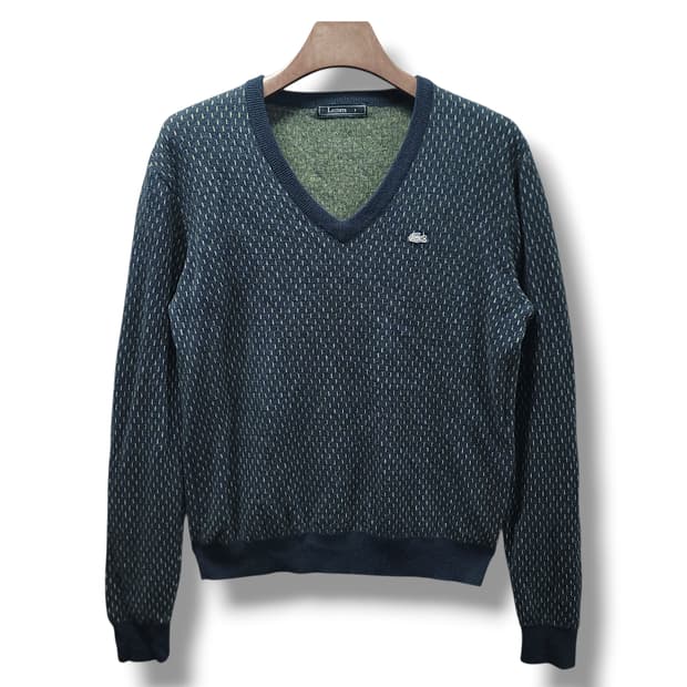 [105/5] 라코스테 네이비 토트그린 브이넥 울 니트