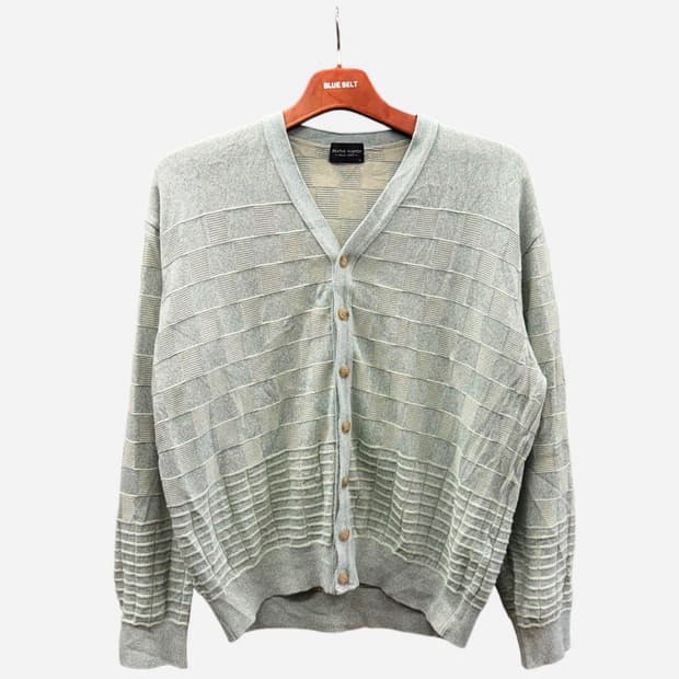 JPN VINTAGE V넥 가디건 엠보싱 라인 리버스 블록 패턴 디테일