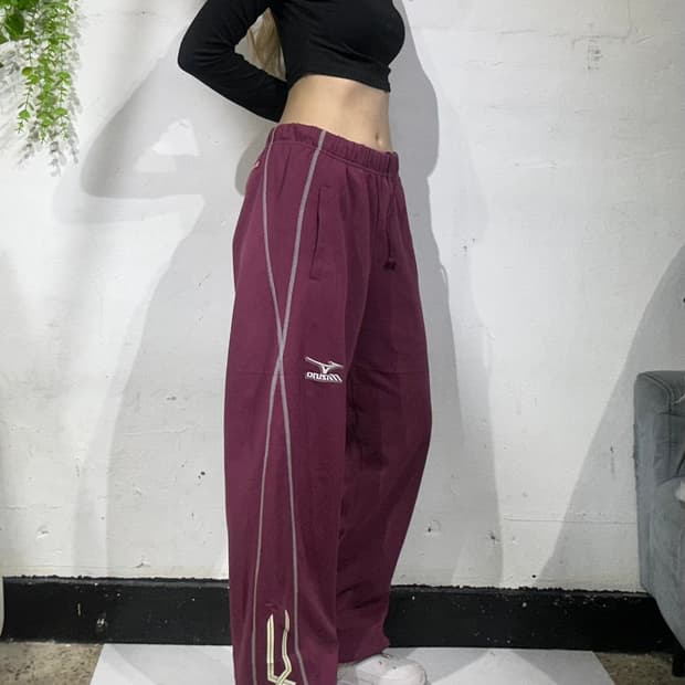 미즈노 버건디 사이드 라인 추리닝 바지 트레이닝 팬츠 L