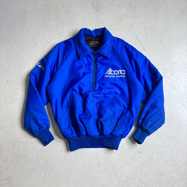 90s USA OG 나일론 사틴 빈티지 하프집업 웜업 L