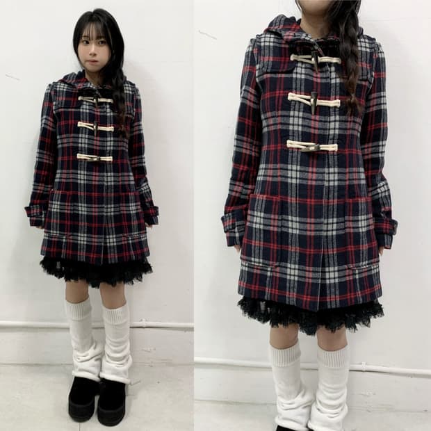 [ROYAL PARTY] 아무깔 범생이st 체크 떡볶이 코트