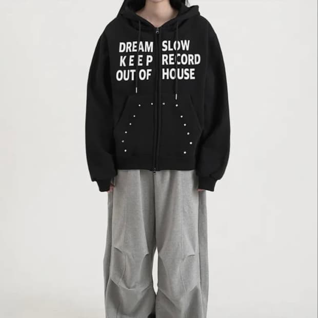 슬로오 레코드 하우스 후드집업 블랙 M