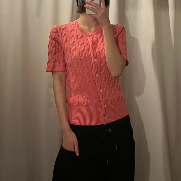 폴로랄프로렌 반팔 케이블 니트 가디건