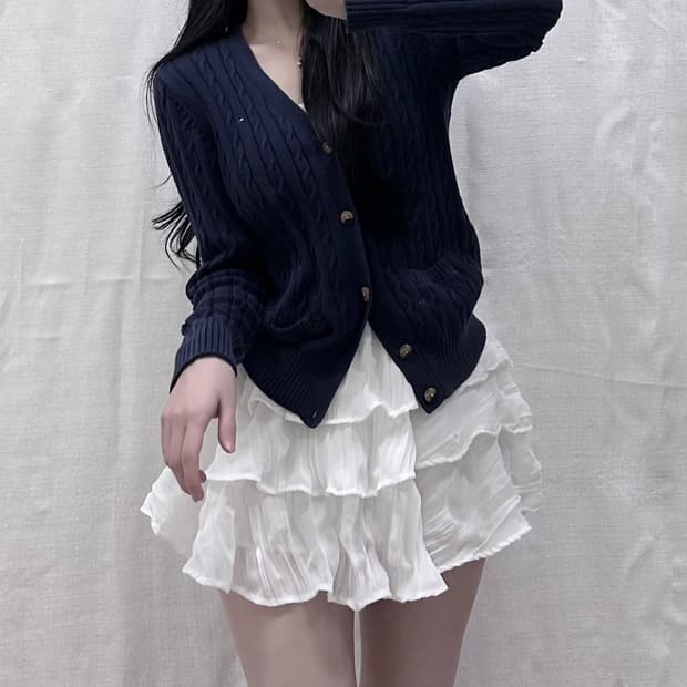 타미힐피거 네이비 꽈배기 가디건