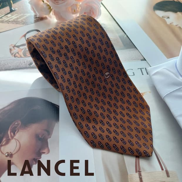 란셀 실크 브라운 미니 패턴 슬림 넥타이 7.9cm A등급 A18740
