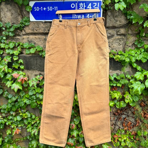 칼하트 b11 브라운 싱글니 카펜터 빈티지 페이딩 워크 팬츠 34/32