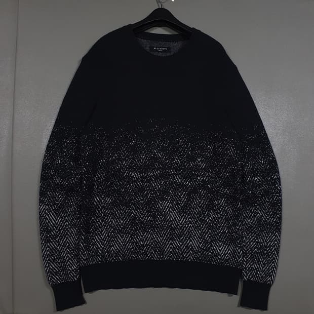 실측 M) 올세인츠 코르탄 크루 그라데이션 배색 울 모 니트 스웨터 블랙