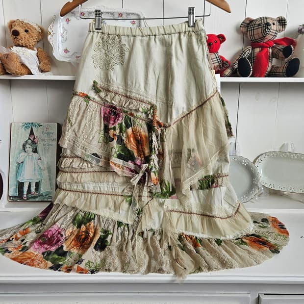 일본핸드다잉 레이스 패치워크 스커트