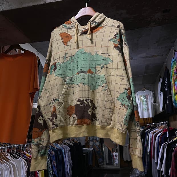 90s Hai Sporting Gear 하이 세계 프린팅 후드