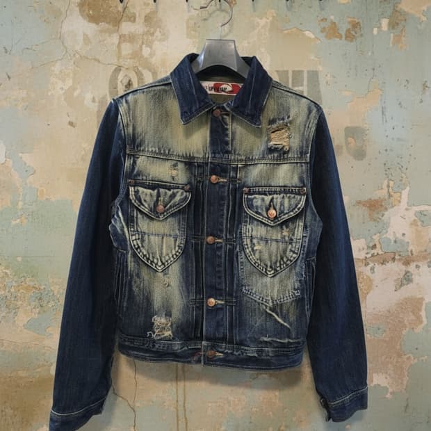 TAKE UPGRADE DEPT. 워싱 데미지 데님 자켓 M