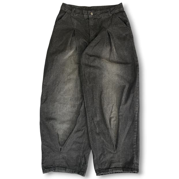 (32) 빈티지 흑청 투턱 벌룬핏 팬츠 XL