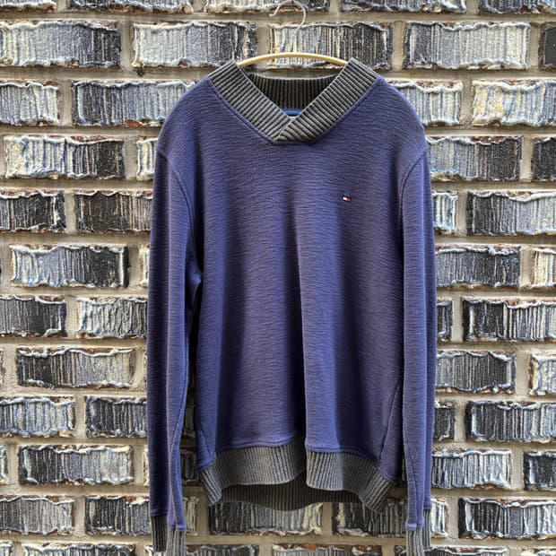 터미힐피거 빈티지 v넥 면니트