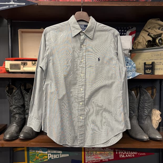 90s 폴로 랄프로렌 앤드류 라인 마이크로 스트라이프 셔츠 N1105