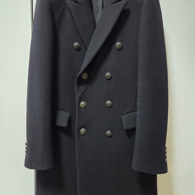 타임옴므 블랙 더블 브레스티드 코트