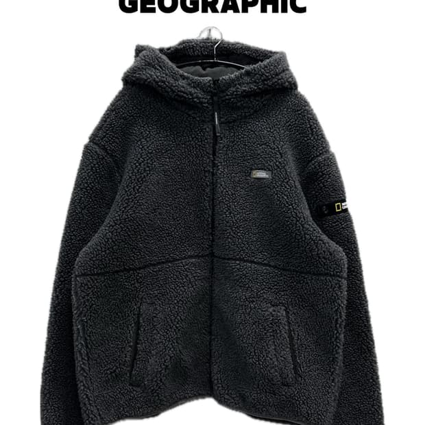 (XL) 내셔널지오그래픽 양털 셰르파 뽀글이 후드집업 자켓 차콜