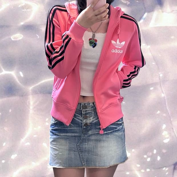 아디다스 대장 빅로고 플락 후드집업 져지 핑크 블랙 90