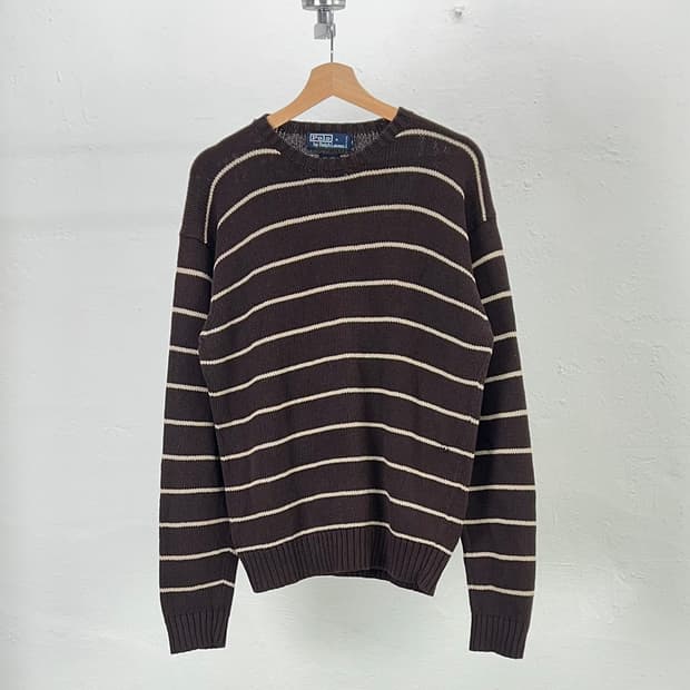 폴로 랄프로렌 브라운 스트라이프 라운드 코튼 니트