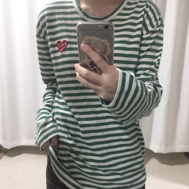 꼼데가르송 그린 스트라이프 단가라 롱슬리브 긴팔 티셔츠