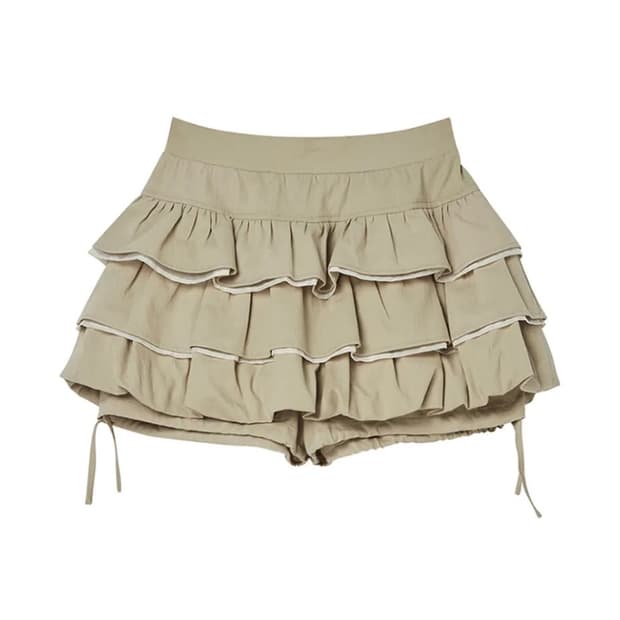 베이지 벌룬 프릴 스커트