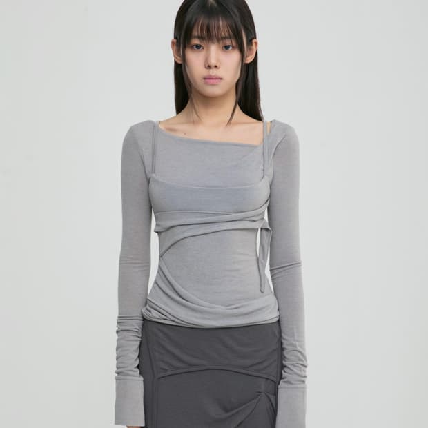 Layered Bustier Long Sleeve (FL-105_Gray