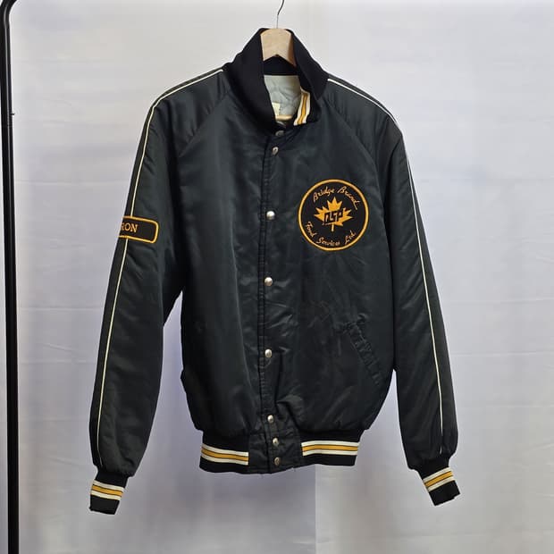 사틴 보머 재킷 TRIMARK 더블 이글 자수 Black M