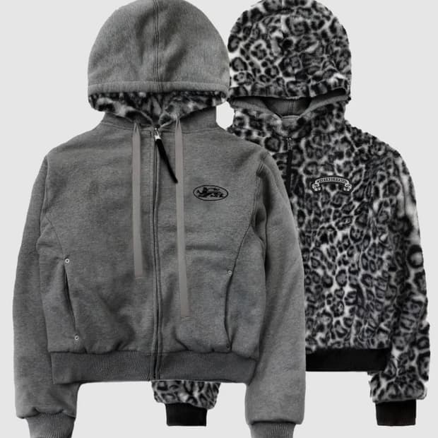 배드블러드 레오파드 리버시블 후드집업