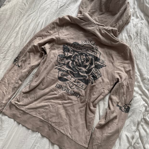 Ed Hardy 에드하디 베이지 올큐빅 블랙로고 슬림핏 딱붙 후드집업