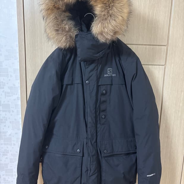 살로몬 블랙 패딩 점퍼 후드 퍼
