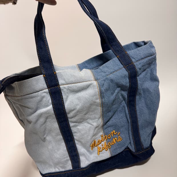 메종 키츠네 폭스 헤드 미디움 데님 토트백