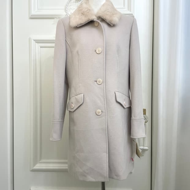 sheer pink basic fur pocket coat