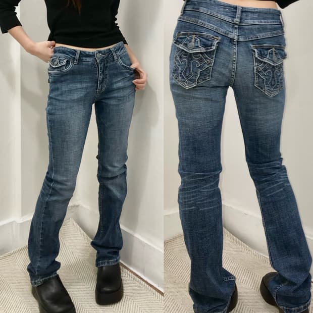 cross detail slim fit denim pants