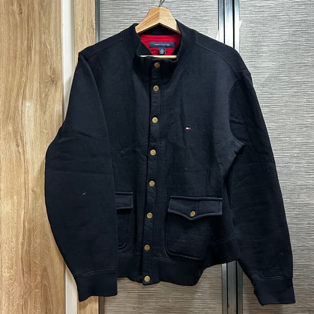타미힐피거 네이비 니트 블루종 자켓