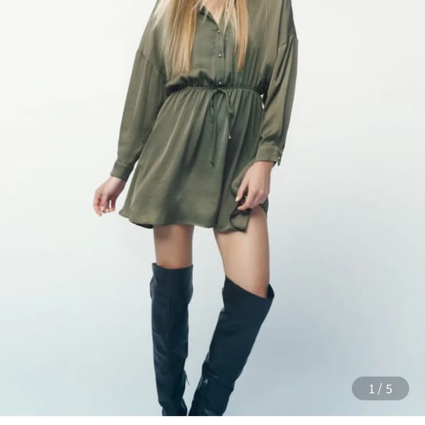 (새상품)ZARA 새틴 셔츠 원피스 올리브 그린