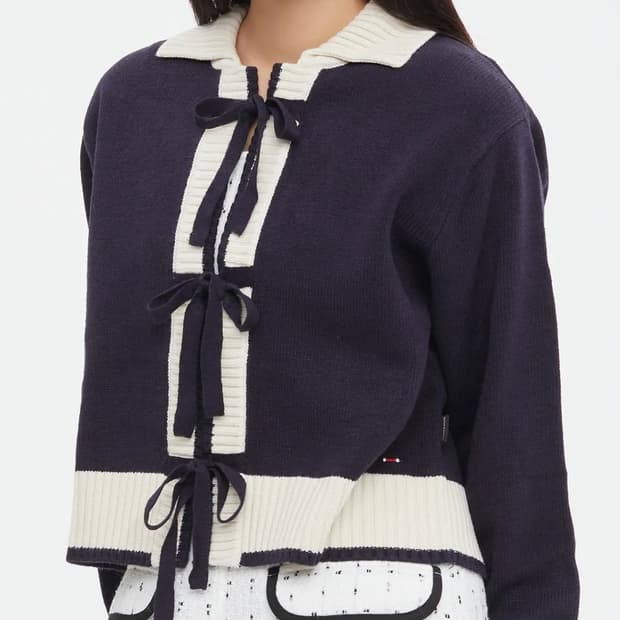 로맨틱크라운 리본가디건 네이비