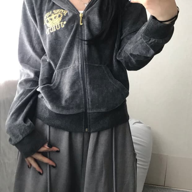 쥬씨꾸뛰르 그레이 벨벳 후드집업