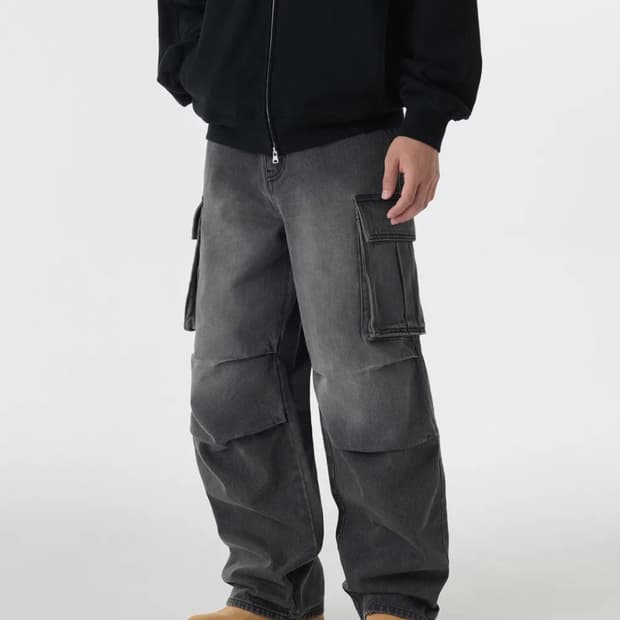 무탠다드 데님 파라슈트 카고 팬츠 [워시드 블랙]