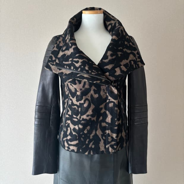 DVF 다이앤 본 퍼스텐버그 울 가죽 콤비 자켓