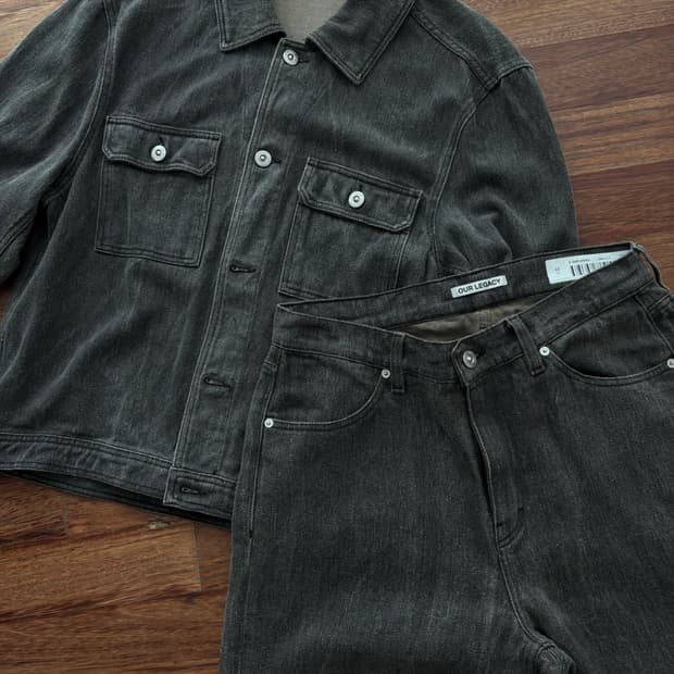 Our Legacy 그레이 리넨 코티드 데님 셋업