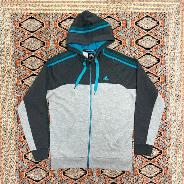 (택있음) 아디다스 삼각로고 그레이 기모 후드집업 남성M 