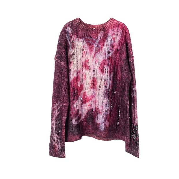 아크네 스튜디오 디스트레스드 모헤어 니트 스웨터 다크 퍼플 색상 S