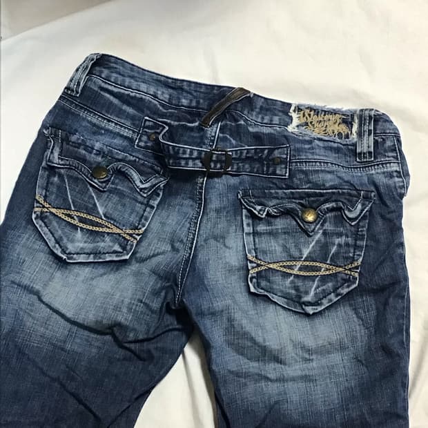 로우웨스트 워싱 데미지 데님 팬츠 