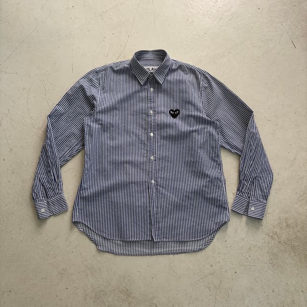 꼼데가르송 플레이 하트 와펜 스트라이프 셔츠 L