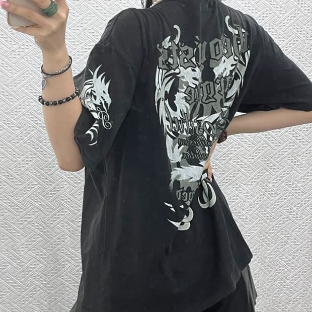 빈티지 재팬 오리엔탈 스트릿 펑크 고딕 반팔티 3L C12132