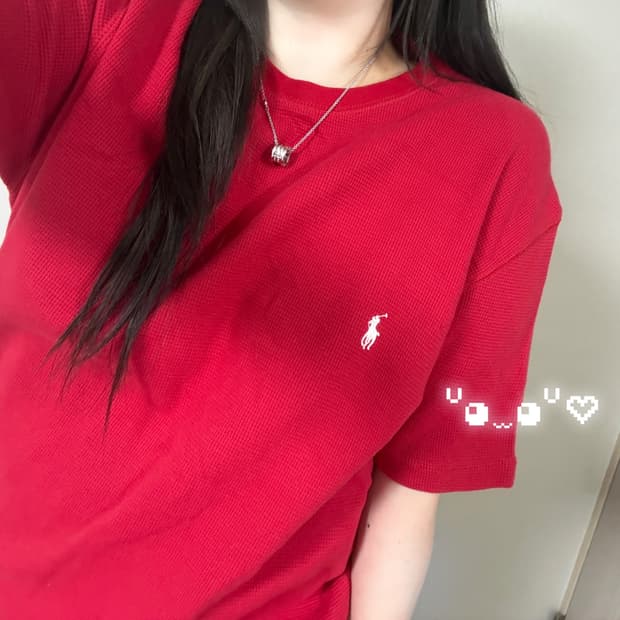 폴로 와플 반팔티 레드