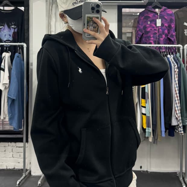 폴로 랄프로렌 더블니트 후드집업 블랙