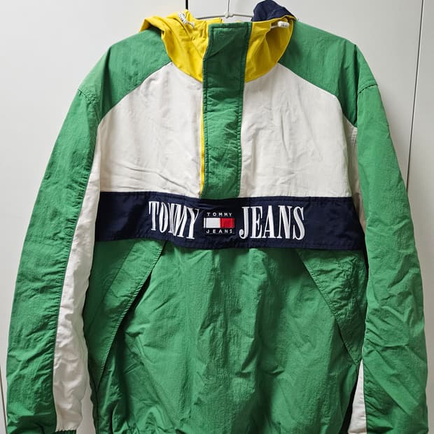 타미힐피거 남성 컬러블록 로고 아노락 후드 자켓(급처)