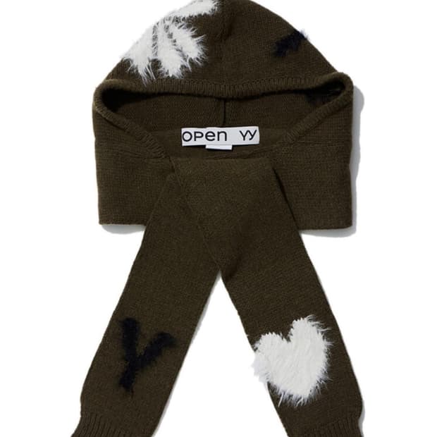 오픈와이와이 자카드 후드 머플러 카키